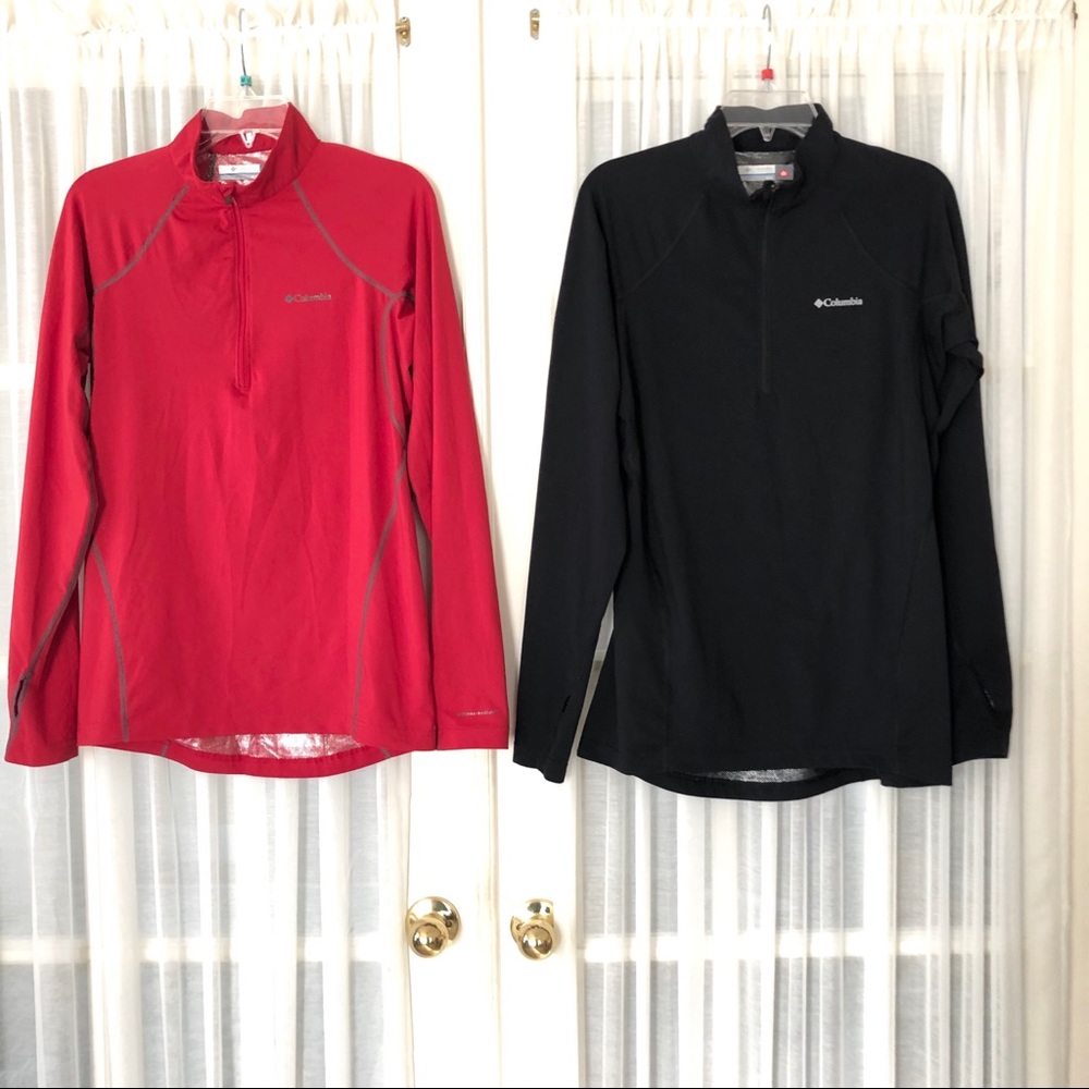 Two Columbia Omni-heat 1/4 zips red black medium